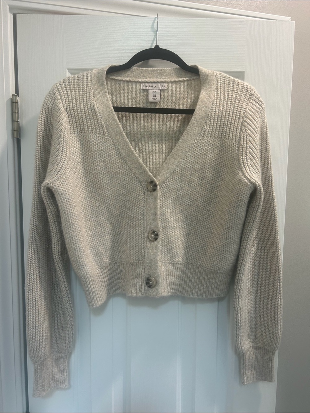 Sincerly Jules Cropped V-Neck Button Cardigan - Light Beige